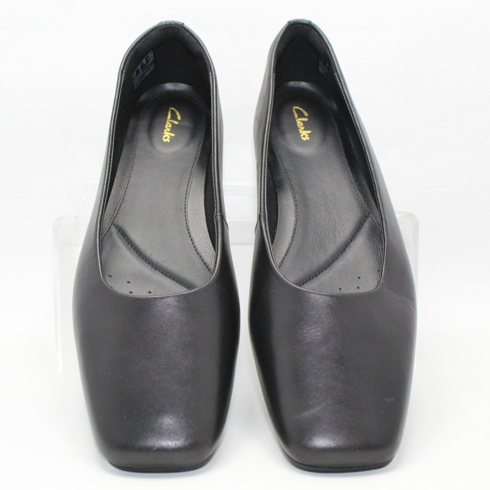 Clarks Womens Black Leather Square Toe Ballet Flats 261616424055 Size 8 M